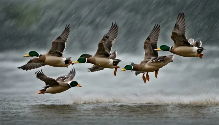 ducks flying in rain